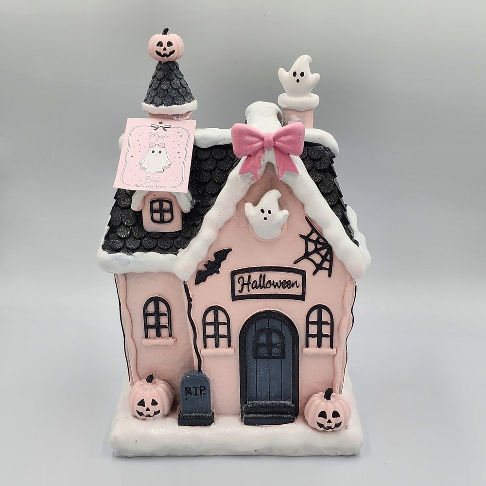 Mystic Blush Haunted House Halloween Figure Pink Black Pastel Goth Coquette 12"